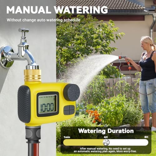 Watering Timers with Brass Inlet, Programmable Hose Timer for Garden Soaker Hose, Sprinkler Timer with Rain Delay/Manual Watering System, Digital Drip Irrigation for Yard, Lawn - Image 3
