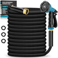 Garden Hose 100FT Non-Expanding, Lightweight Hose With 10-Function Nozzle, Leak-Proof No-Knot, Easy to Carry, Wear-Resistant, Sturdy 3/4GHT Flexible Water Hose for Outdoor (Black with Nozzle) by BAZOLOTA