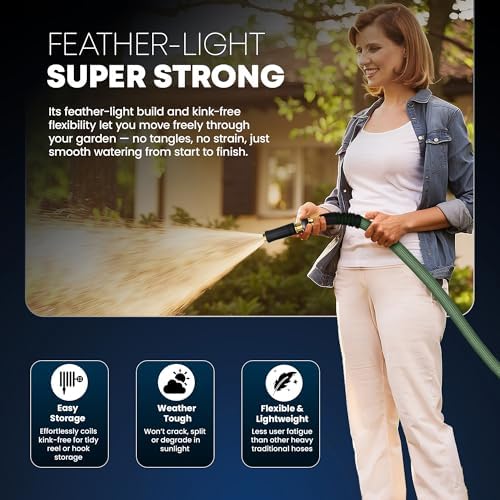 TITAN Flexible Garden Hose 65FT – Ultra Lightweight, Heavy Duty Water Hose with Brass Fittings & Jet Nozzle – Kink-Free, Non-Expanding, Durable Fabric Hose for Yard, Lawn, Car Wash, Outdoor Use - Image 2