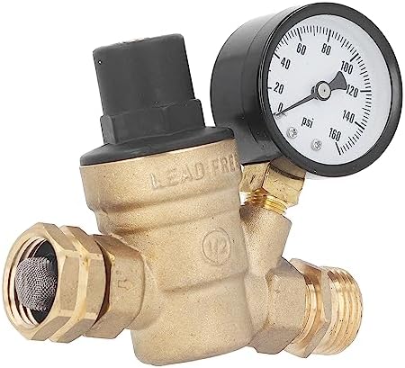 Tyenaza RV Water Pressure Regulator, Brass Water Pressure Reducer Kit 160PSI with Gauge Inlet Screen Filter, Drip Irrigation System for Camper Travel Trailer by Tyenaza