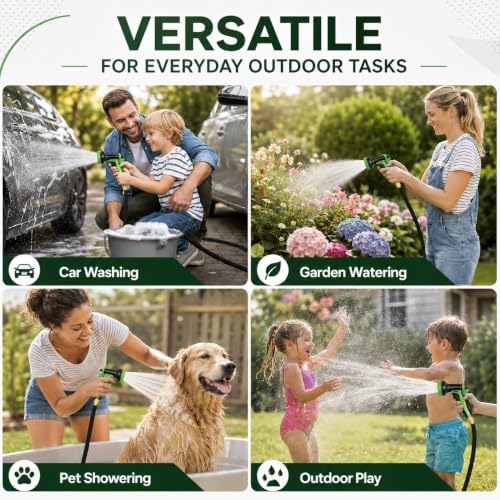 Black Non Expandable Garden Hose 50ft with 10 Function Nozzle, Lightweight 50 ft Water Hose for Yard, Lawn, Camping - Image 6