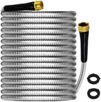 Garden Hose, Stainless Steel Metal Water Hose with 3/4" Solid Brass Connector for Yard Lawn Outdoor Rv No Kink Puncture Proof (Sliver, 100 Ft) by Unknown