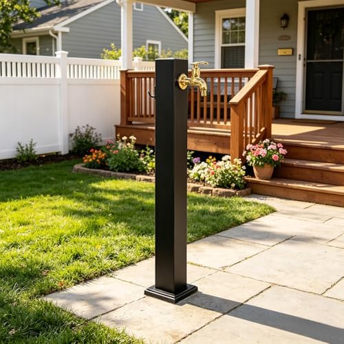 Outdoor Vertical Square Garden Water Column, Stainless Steel freestanding Hose Stand with Faucet, Yard Hydrant for Patio Lawn Irrigation Washing(60cm/23.6in) by Unknown