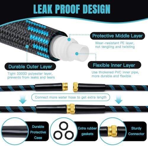 Gardentime 75FT Non-Expandable Garden Hose, Heavy Duty Flexible Water Hose with Leakproof 3/4" Fittings 10 Modes Spray Nozzle, Kink-Free, Lightweight & Durable for Yard, Lawn, Garden & Outdoor Use - Image 3