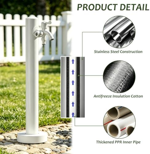 Outdoor Stainless Steel Vertical Water Column with Faucet, Freestanding Garden Water Tap Hose Stand, Freeze Proof Yard Hydrant Spigot for Campsite, Villa, Backyard Patio(A,Height: 60cm/23.6in) - Image 3