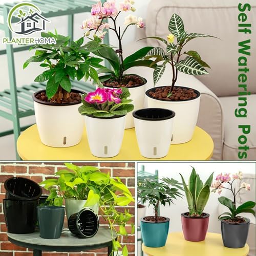 Planterhoma 6.7 Inch Self Watering Pots for Indoor Plants, 8 Packs Self Watering Planters for Orchid, Spider Plant, Devil's Ivy & African Violet, Water Indicator & Black Wick Pots, Black - Image 3