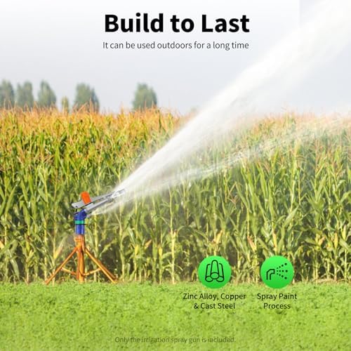 Irrigation Sprinkler, High Pressure Impact Water Sprinkler, 360° Adjustable Large Area Sprinkler, Heavy Duty Metal Spray Gun for Lawn, Garden, Farm, 164-213 ft Coverage, Silver Blue - Image 5