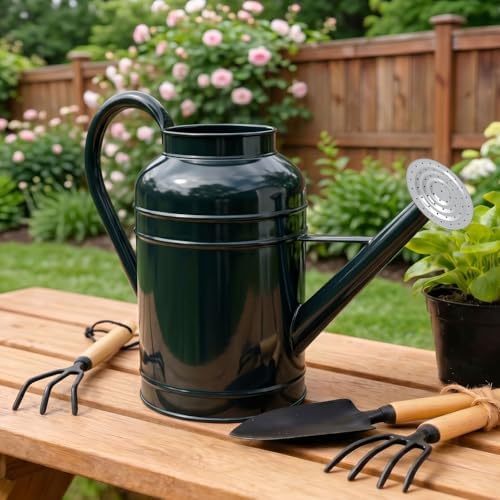 2.3 Gallon Dark Green Metal Watering Can for Plants and Garden with Removable Spout, Made of Galvanized Iron - Image 6
