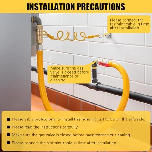 Safety System Kit, 3/4" Natural Gas Hose, 36" Commercial Kitchen Gas Hose, Mobile Gas Connector Hose Kit with 2 Elbow Fittings, 3/4 Flexible Gas Line - Image 5