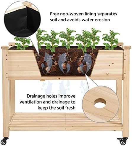 Yaheetech Raised Garden Bed with Wheels 42x23x33in Wooden Planter Box - Image 3