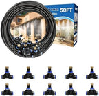 Misters for Outside Patio, 50FT Misting Hose + Tee-Connector 10PCS.Outdoor Water Mister Cooling System, Backyard Mist Hose Kit for Garden,Greenhouse,Fan,Deck,Umbrella,Canopy,Porch.Trampoline Sprinkler by POCKETPANDA