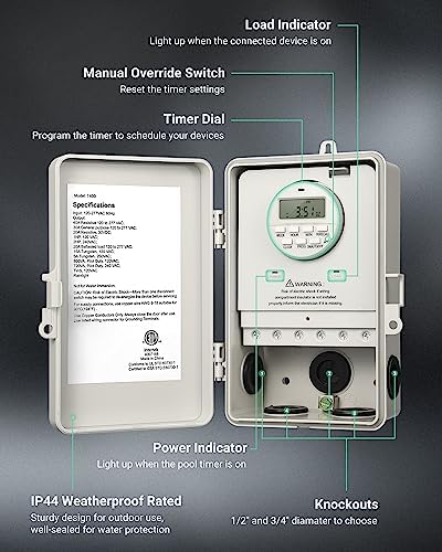 DEWENWILS Pool Pump Timer, Digital Timer Box, 2HP 40A 120-277 VAC, 7-Day 20 ON/Off Programmable Timer Switch for Water Heater, Pool Pump, SPA, Motor, ETL Listed - Image 6