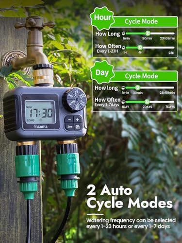 Insoma Water Timer 2 Zone, Programmable Irrigation Sprinkler Timer for Garden Hose, Outdoor Hose Faucet Timers with Rain Delay/Manual/Auto Modes, IPX5 Waterproof for Drip System & Lawn - Image 3
