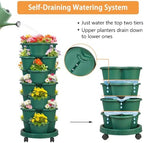 VECELO 7 Tier Vertical Garden Planter, Self Watering Stackable Planters with Wheels for Strawberries, Herbs, Flowers, Vegetables, Dark Green - Image 3