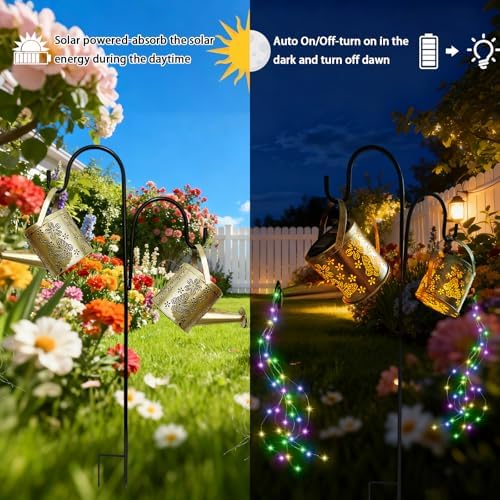 DDQ 2PC Solar Watering Can Lights Colors 58 LED Garden Gifts for Mom Women - Image 5