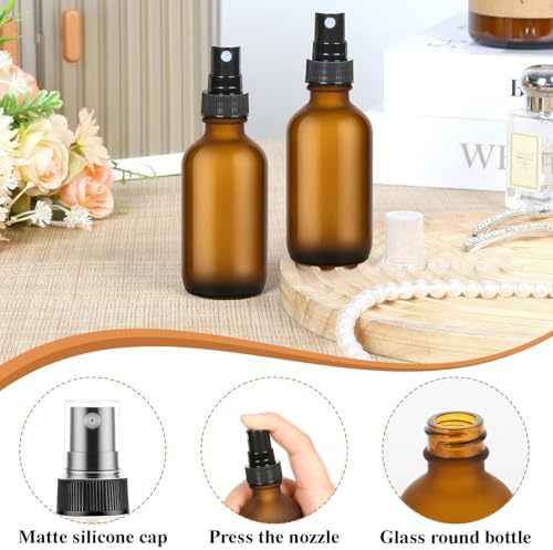 24 Pack Amber Frosted Glass Spray Bottles, Refillable Fine Mist Spray Containers for Essential Oils, Cleaning Solutions, Plants, Hair Care & Travel, Leakproof - Image 3