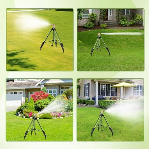 Impact Sprinklers on Tripod Base with Ground Plugs,Heavy Duty Brass Head Sprinkler with 360 Degree Spray,0-44ft Large Area Irrigation,Tripod Sprinkler with Extension Legs for Yard Garden Lawn,1 Pack - Image 7