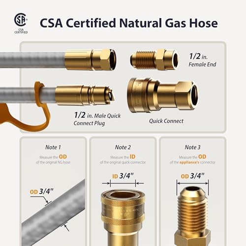 25 FT 1/2 Inch ID Natural Gas Hose with 1/2 Inch Female Flare x Male Quick Connect Plug, Low Pressure Gas Line for Generator, Grill, Patio Heater, Pizza Oven - Image 2