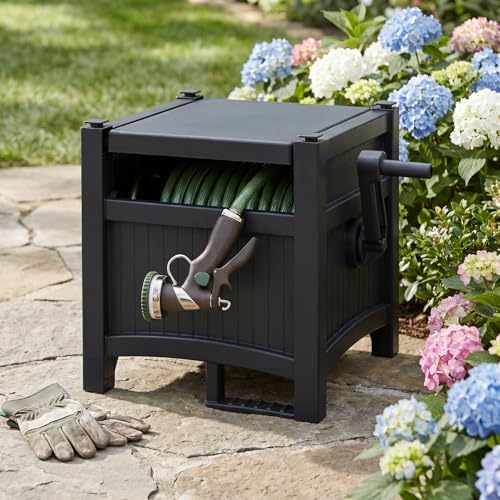 Garden Hose Reel Hideaway Storage Box，Resin Outdoor Container，Outdoor Garden Hose Reel Storage，Garden Hose Holder & Hose Reel for 100FT 5/8 Inch Water Line，No Assembly Required by Unknown