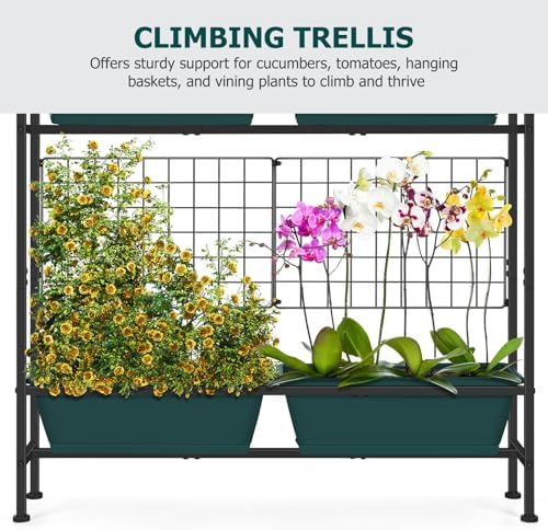 OYEAL Raised Garden Bed with Legs & & Trellis 32" Tall Vertical Herb Garden Planter Indoor Outdoor Elevated Flower Beds for Gardening, Vegetables, Herbs, Patio, Balcony, Backyard, Green - Image 4