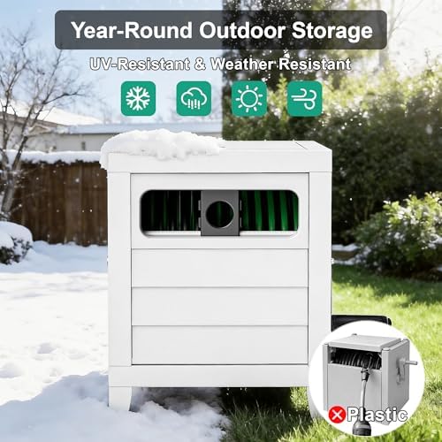 Metal Garden Hose Reel Box, Heavy Duty 150Ft 5/8" Large Capacity Hose Storage Deck Box with Hose Guide, 6Ft Leader Hose, Leak-Proof Aluminum Water Connection, Manual Crank Handle Easy Essemble (White) - Image 6