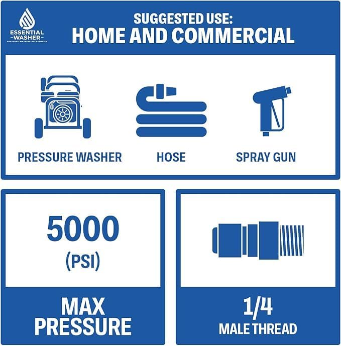 Essential Washer Stainless Steel ¼” Plug Male NPT | Pressure Washer Quick Connect Fittings | 5000 PSI | Set Of 6 - Image 6