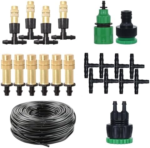 98FT 1/4" Drip Irrigation System, 2026-Upgrade Garden Irrigation Kit with 43pcs Brass Misting Nozzle 4/7mm Atomizing Copper Nozzles Micro Sprinkler for Garden, Greenhouse, Flower Bed, Patio, Lawn by LIXINDEE