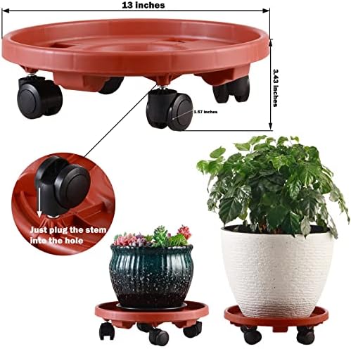 10 Packs Large Plant Caddy with Wheels 13" Rolling Plant Stands Heavy-duty Plastic Plant Roller Base Pot Movers Plant Saucer on Wheels Indoor Outdoor Plant Dolly with Casters Planter Tray Rust Red - Image 3