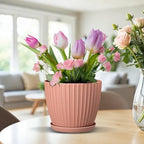 Pink 6-Inch Plant Pots with Drainage & Saucers 18 Pack, Indoor & Outdoor Planters for Houseplants, Herbs, and Flowers, Durable & Weatherproof Material, Stackable, Lightweight, Minimalist Design - Image 7