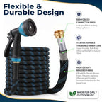 Garden Hose 50 ft, 2026 Upgraded Kink Free Flexible Water Hose 50ft With 10 Pattern Spray Nozzle, Leak-Proof, Portable, Ultra Lightweight & Durable Garden Hose for Yard, Lawn, Outdoor (Black & Blue) - Image 3