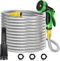 Outdoor Garden Hose 100ft Metal Stainless Steel Heavy Duty Kink Free 2 Nozzles 3/4 Brass Fittings Rust Proof For Lawn Rv Watering 100FT by Unknown