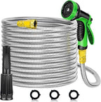 Outdoor Garden Hose 100ft Metal Stainless Steel Heavy Duty Kink Free 2 Nozzles 3/4 Brass Fittings Rust Proof For Lawn Rv Watering 100FT by Unknown