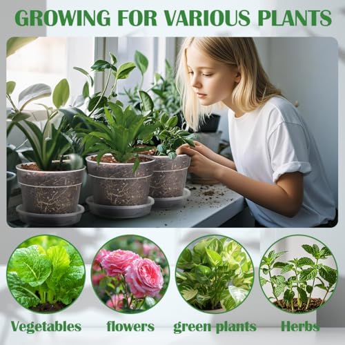 12 Pack 7 Inch Clear Nursery Pots with Saucer, Transparent Plastic Plant Pots with Drainage Holes, Sturdy Plant Starter Pots, Planter Pot for Planting Succulent Flower Herb Vegetable, Gardening Gifts - Image 6