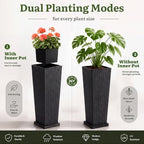 YITAHOME 4pcs Tall Planters 24&32" with Plantable Inner Pot Outdoor Planter - Image 3