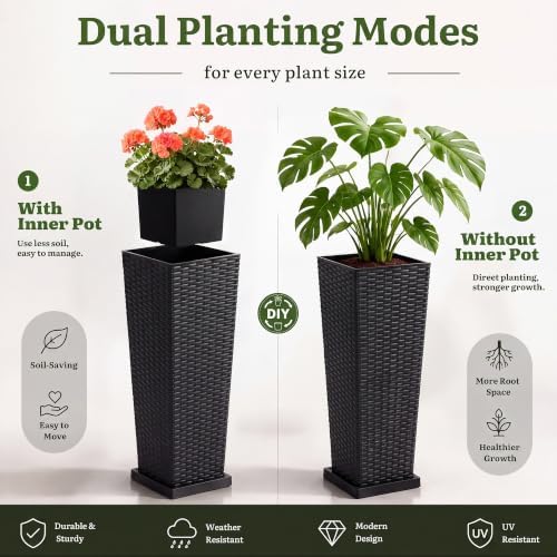 YITAHOME 4pcs Tall Planters 24&32" with Plantable Inner Pot Outdoor Planter - Image 3