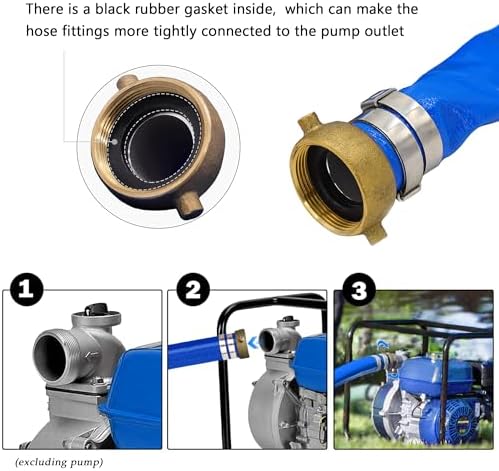 DAVCO 1.5" ID × 100 ft Pool Backwash Hose, Heavy Duty Reinforced Blue PVC Lay Flat Water Discharge Pump Hoses For Swimming Drain Pools and Clean Filters, With Aluminum Pin Lug Fittings - Image 3