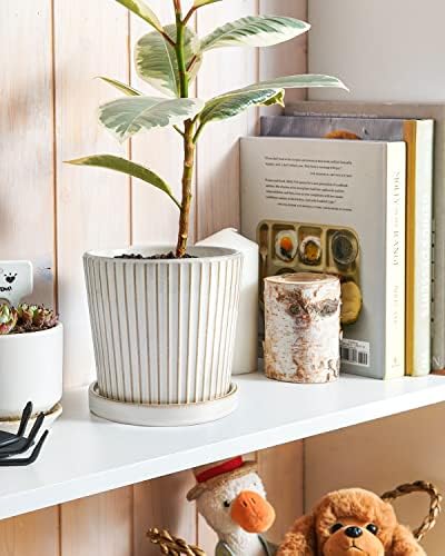 LE TAUCI Ceramic Pots for Plants, 5.4 Inch Plant Pots with Drainage Hole and Saucer, Indoor Plant Pots for Succulent, Snake Plants and Cactus, Flower Pots, Set of 2, Reactive Glaze White - Image 3