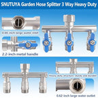 304 Stainless Steel Garden Hose Splitter 3 Way Heavy Duty, Full Flow T Valve Water Hose Splitter With 2.1" Extra Long Handle, Lead-free，3/4" GHT Thread Connector For Outdoor Spigot Faucet - Image 4