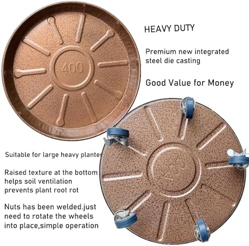 Rolling Planter Caddy(430lbs Capacity), Heavy Duty Metal Plant Stand with Brake Wheels Plant Dolly Mover Plant Pot Tray Saucer for Indoor Outdoor 16inches Copper,2Pack - Image 3