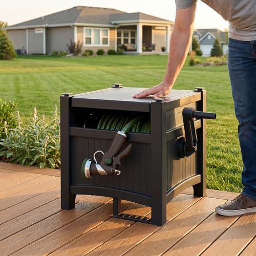 Garden Hose Reel Hideaway Storage Box，Resin Outdoor Container，Outdoor Garden Hose Reel Storage，Garden Hose Holder & Hose Reel for 100FT 5/8 Inch Water Line，No Assembly Required - Image 7
