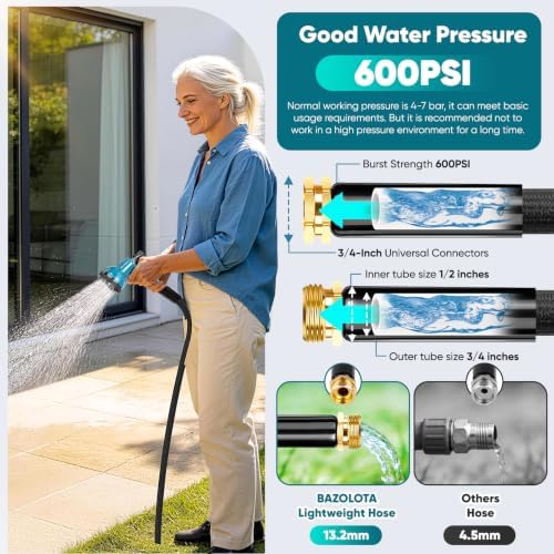 Garden Hose 100FT, Non-Expanding Water Hose With 10-Function Nozzle - Image 5