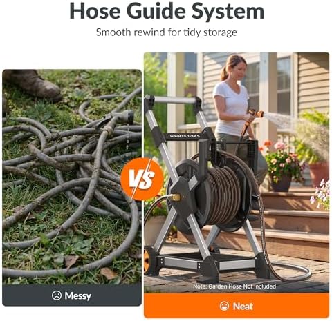 Giraffe Tools Garden Hose Reel Cart, 125FT 5/8" Hose Capacity, Heavy Duty Water Hose Reel with Wheels, 5ft Leader Hose, Retractable Hose Guide with Crank, for Yard Lawn Garage - Image 4
