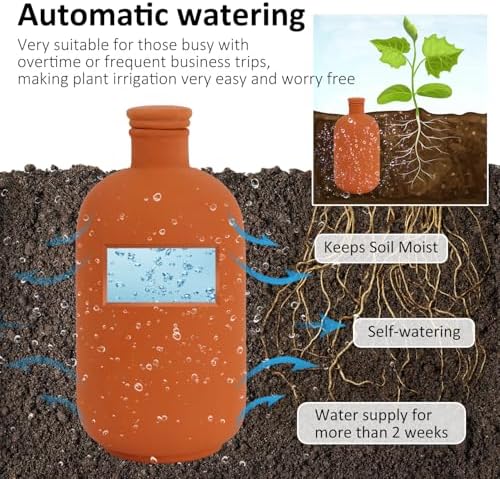 2pcs large Plant Watering Globes Ollas 10×5×5inch 61oz Terracotta Watering Pot Self Watering Planter Terra Cotta Clay Watering Spikes for Indoor Outdoor Plants Indoor Outdoor Large Reservoir Bulbs - Image 5