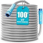 Aqua Joe AJSGH100 1/2-Inch Heavy-Duty, Puncture Proof Kink-Free, Spiral Constructed 304-Stainless Steel Metal, Garden Hose, 100-Foot by AquaJoe%C2%AE