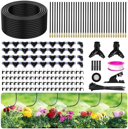200FT 360° Adjustable Drip Irrigation Kit System for Garden Sprinklers for Yard Garden Watering System with 32 Nozzles Raised Bed Greenhouse Plant Watering Devices Misting System by WEAREN