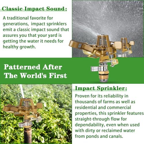 Ferraycle 4 Pieces 1/2 Inch Brass Impact Sprinkler Head with Nozzles Heavy Duty Adjustable 0-360 Degrees Impulse Sprinkler Head Lawn Watering for Yard Irrigation - Image 5