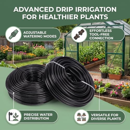 Luocute Drip Irrigation System, Adjustable Quick Connect Garden Watering Kit with 1/4 inch Tubing and Nozzles for Greenhouse Raised Beds Lawn Outdoor Plants - Image 2