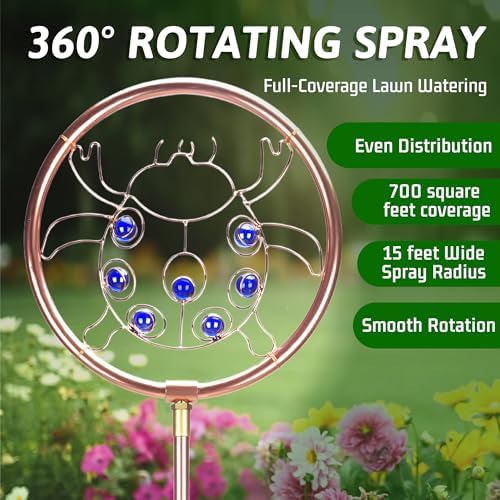 34" Tall Copper-Coated Stainless Steel Garden Sprinkler, 360° Rotating Decorative Ornamental Sprinkler for Lawn, Yard & Landscape Watering (Ladybug) - Image 2