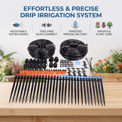 Luocute Drip Irrigation System, Adjustable Quick Connect Garden Watering Kit with 1/4 inch Tubing and Nozzles for Greenhouse Raised Beds Lawn Outdoor Plants - Image 5