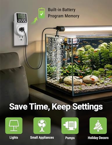 Techbee Indoor Digital Infinite Repeat Cycle Intermittent Outlet Timer Plug 24 Hour Programmable Timed Electrical Power Switch with Countdown Delay on Off Function for Lights and Appliances (2 Pack) - Image 6